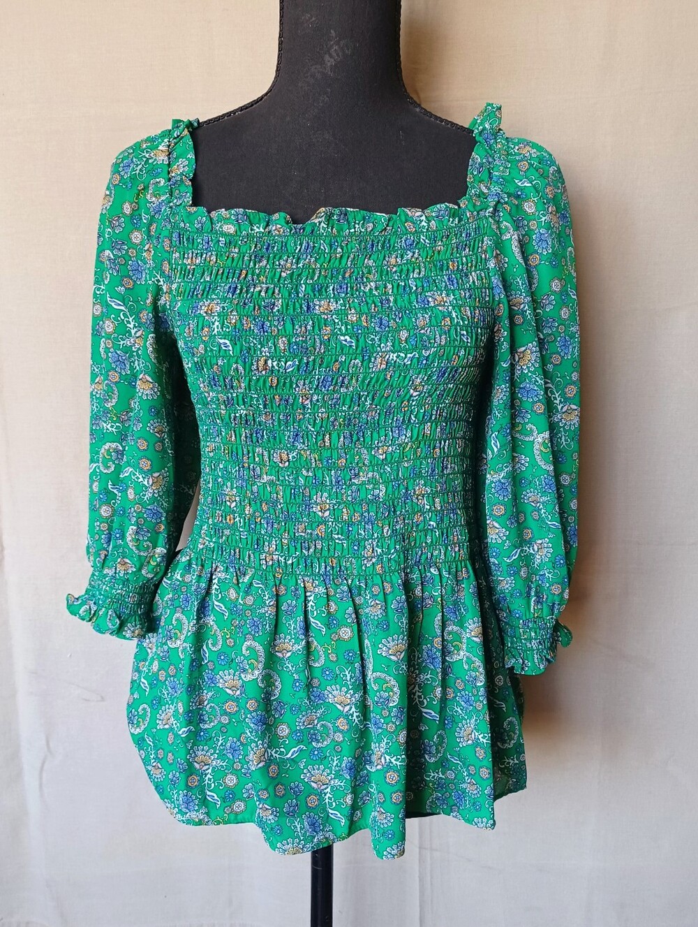 Max Studio Smocked Floral Peasant Top